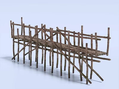 Rustic Handmade Twig Bridge With Wooden Support Frames And Simple Design 3d model
