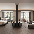 Modern Hotel Guest Room Interior Design With Queen Bed Sofa Large Windows And Wooden Flooring