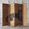 Elegant Room Divider With Leopard Pattern And Black Frame In Minimalist Interior 3d model