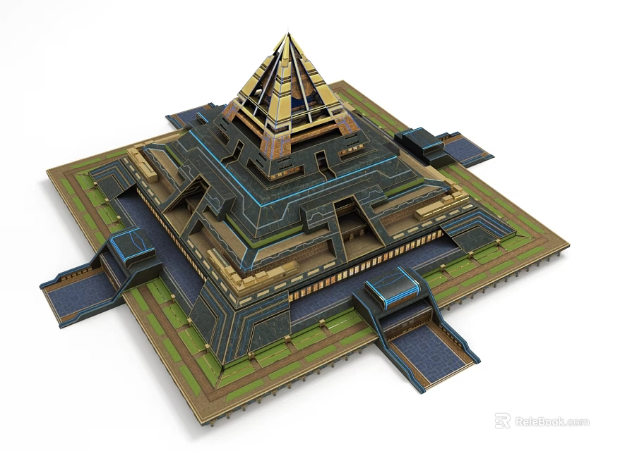 Pyramid Shaped Multi Layer Amusement Equipment With Tiered Platforms And Walkways 3d model 