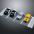 Black White Gray Yellow Cars Parked In Parking Space With White Lines