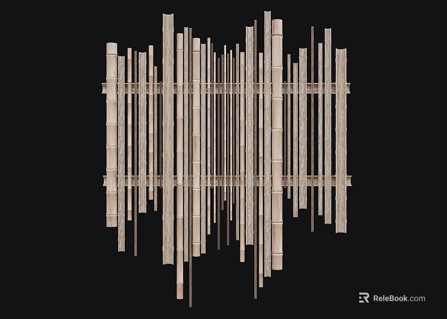 Natural Bamboo Wall Decor With Vertical Strips And Modern Minimalist Design 3d model 