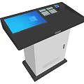Functional Office Desk With Blue Touchscreen Digital Control Panel Black Tabletop White Cabinet Base 3d model