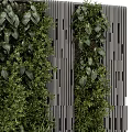 Green Plant Wall with Vertical Metal Strips for Modern Interior Design