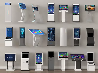 Public Facilities Self Service Kiosks With Various Modern Interactive Terminal Designs 3d model