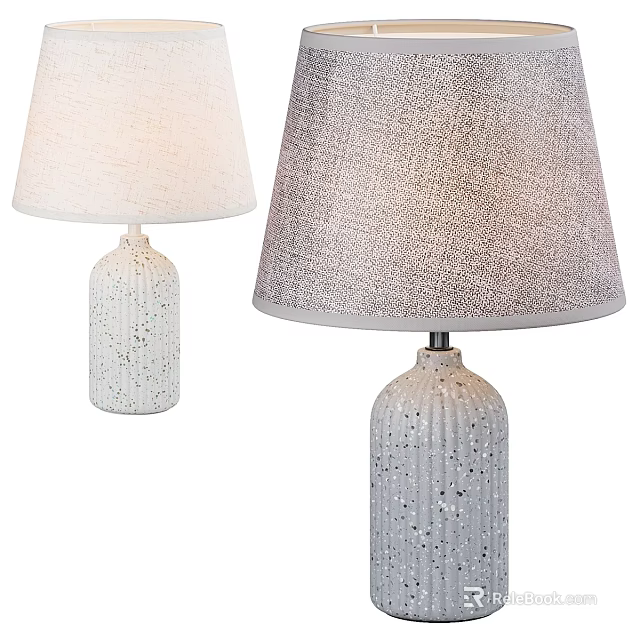 White Ribbed Ceramic Table Lamp With Gray And White Fabric Shades 3d model