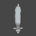 White Goat with Curved Horns Standing on Gray Background