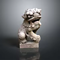 Traditional Chinese Stone Lion Statue Standing On Square Base With Intricate Carving Details