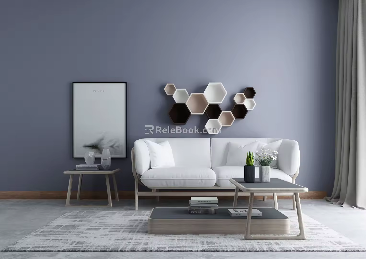 Nordic Double Sofa Coffee Table Combination 3d model