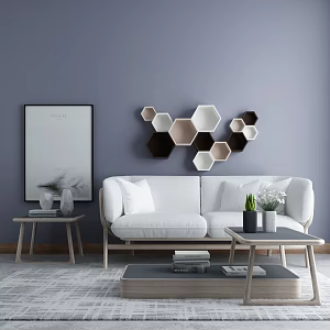 Nordic Double Sofa Coffee Table Combination 3d model