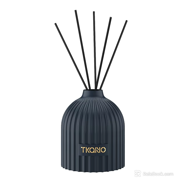 Modern Home Decor Ornament Set With Black Ribbed Vase And Reed Diffuser Sticks 3d model 