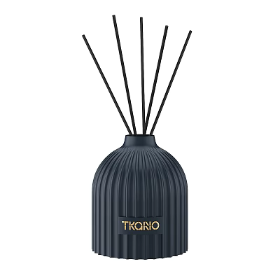 Modern Home Decor Ornament Set With Black Ribbed Vase And Reed Diffuser Sticks 3d model