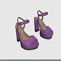Purple High Heel Sandals With Block Heel Platform Sole And Ankle Strap Metallic Buckle