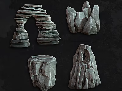Natural Stone And Wood Decorative Structures For Outdoor Garden Design 3d model