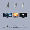Modern Computer Monitors with Various Stands and Display Scenes for Home Use 3d model