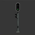 Dual Headed Traffic Light On Metal Pole With Green Light Illuminated Against Dark Background