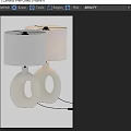 Modern White Ceramic Table Lamp Pair with Hoop Shaped Base and Linen Lampshade
