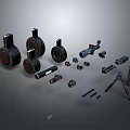 Tactical Weapon Components Including Barrels Scopes Brackets And Ammunition Parts 3d model