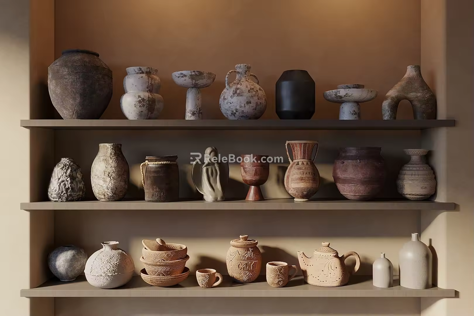 Middle Ancient Style Pot Ornaments Ceramic Utensils Weathering Pot Ornaments Combination Song Style 3d model