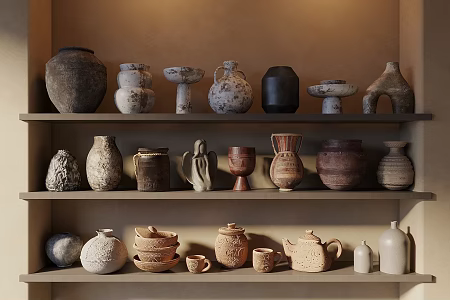 Middle Ancient Style Pot Ornaments Ceramic Utensils Weathering Pot Ornaments Combination Song Style 3d model
