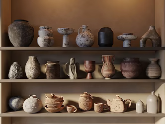 Middle Ancient Style Pot Ornaments Ceramic Utensils Weathering Pot Ornaments Combination Song Style 3d model