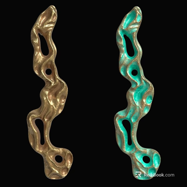 Modern Wave Shaped Metal Wall Decor With Hollow Out Design And Textured Gold Turquoise Finish 3d model 