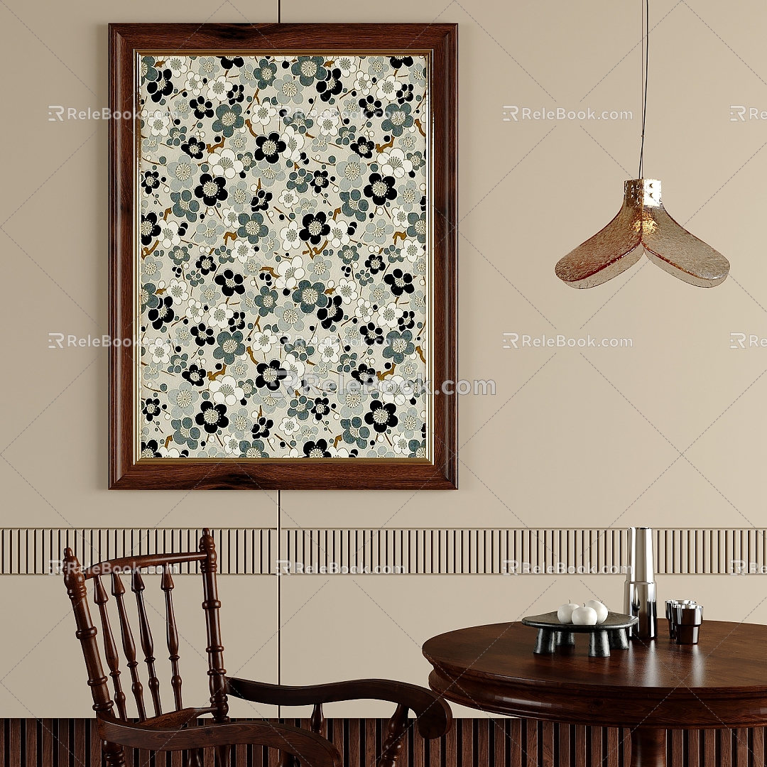 Middle Ancient Style Decorative Painting Dining Table and Chair Chandelier Ornaments 3d model