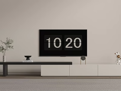 Modern Black And White TV Stand With Green Plant Books Digital Display And Decorative Figurine 3d model