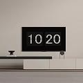Modern Black And White TV Stand With Green Plant Books Digital Display And Decorative Figurine