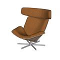 Modern Brown Leather Leisure Chair With High Backrest And Metal Base