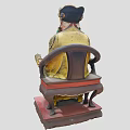Traditional Chinese Figure Sculpture Carving With Ornate Robes Long Beard Golden Crown And Red Base