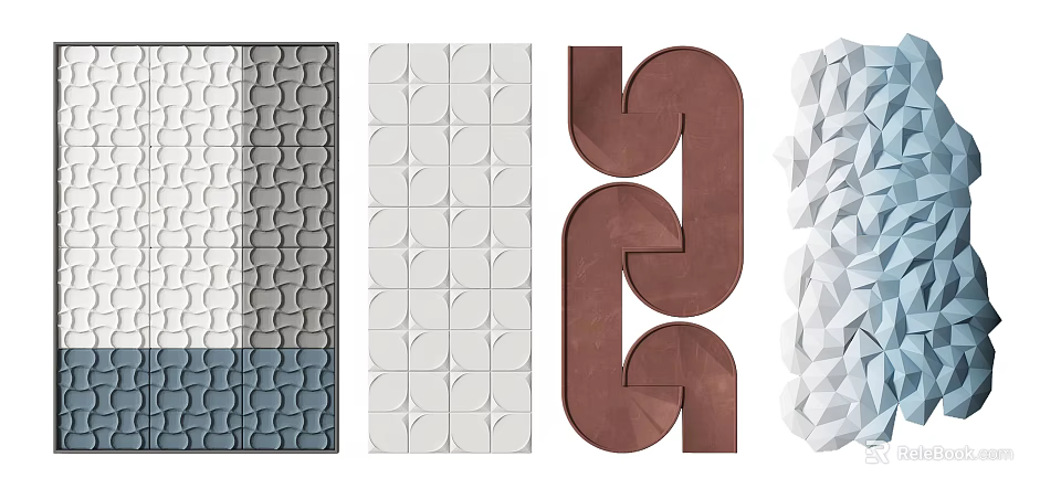 Modern 3D Textured Wall Decor With Geometric Patterns Various Colors And Shapes 3d model