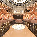 Luxury Champagne Gold Wedding Banquet Hall With Romantic Decorative Lights And Elegant Dining Arrangement