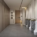 Modern Public Restroom Design With Row of White Urinals Plant Dividers And Mirror