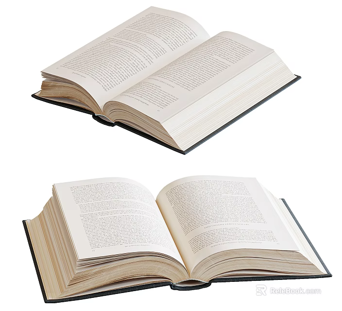 Open Books with White Pages Displaying Printed Text Content on White Background 3d model 