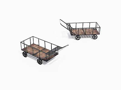 Two Utility Hand Carts With Metal Frames Wooden Floors And Wheels 3d model