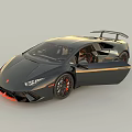 Black Sports Car With Open Doors Rear Spoiler Red Wheels And Orange Accents
