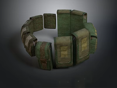 Green Decorative Storage Modules With Labels Forming Circular Living Supplies 3d model