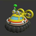 Cartoon Style Toy Vehicle With Yellow Body Blue Windows Green Dome And Gray Inflatable Base