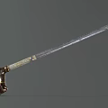 Long Handle Ornate Weapon With Metallic Bull Head Design And Gold Accents