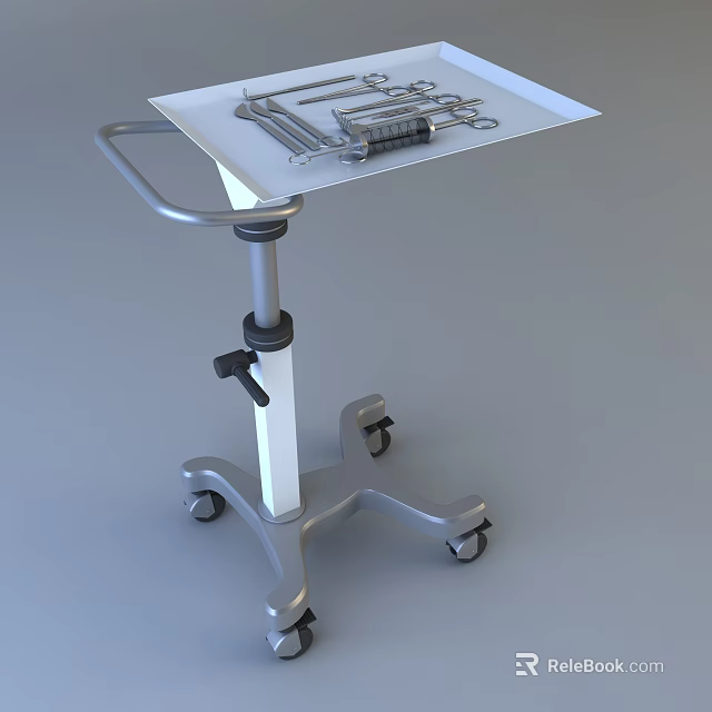 Sturdy Height Adjustable Wheeled Medical Instrument Cart With Tray For Tools 3d model 
