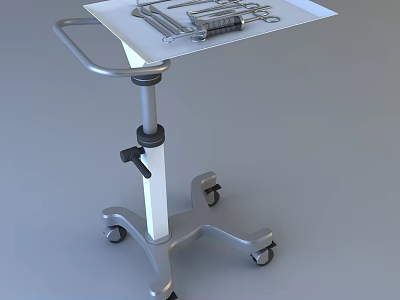 Sturdy Height Adjustable Wheeled Medical Instrument Cart With Tray For Tools 3d model