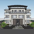 Luxury Detached Villa Three Story Modern Classic Exterior With Stone Facade Front Entrance And Landscaped Trees