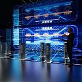 Corporate Exhibition Hall Featuring Smart Operation Blue Lighting Displays And Exhibition Stands