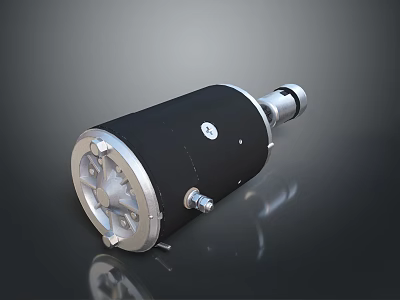 Industrial Black Cylindrical Electric Motor Featuring Silver End Cap And Metal Shaft 3d model