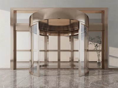 Modern Revolving Door With Metal Frame Glass Panels And Marble Floor 3d model