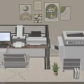 Modern Office Setup with Computer Printer and Multifunction Office Appliances 3d model