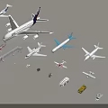 Various Detailed Passenger Airplane Models With Airport Vehicles And Accessories