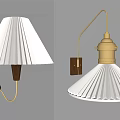 Wall Lamp With White Pleated Shade Wooden Base And Warm Illumination On Light Wall