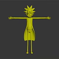 Rick 3D Model With Blue Spiky Hair White Lab Coat Exaggerated Grin And Outstretched Arms